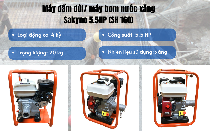 Máy đầm dùi/ máy bơm nước xăng Sakyno 5.5HP (SK 160)