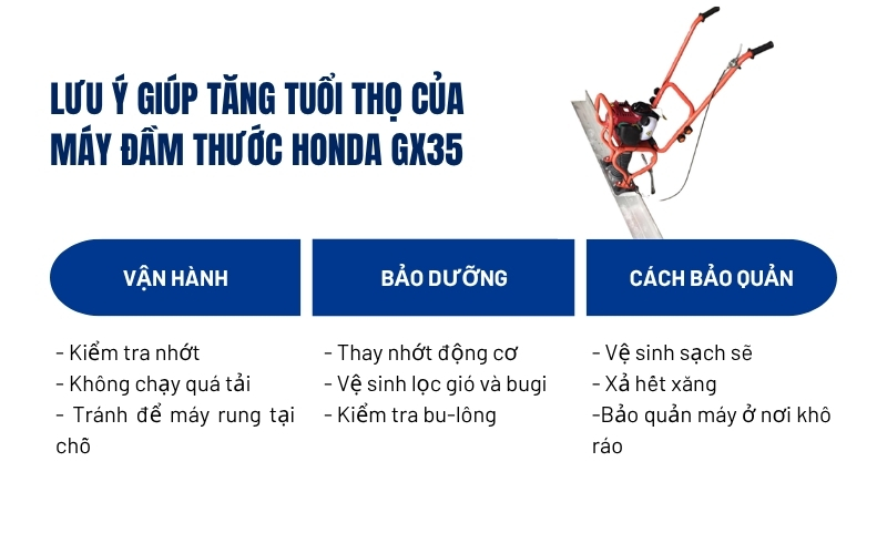 Lưu ý giúp tăng tuổi thọ của máy đầm thước Honda GX35