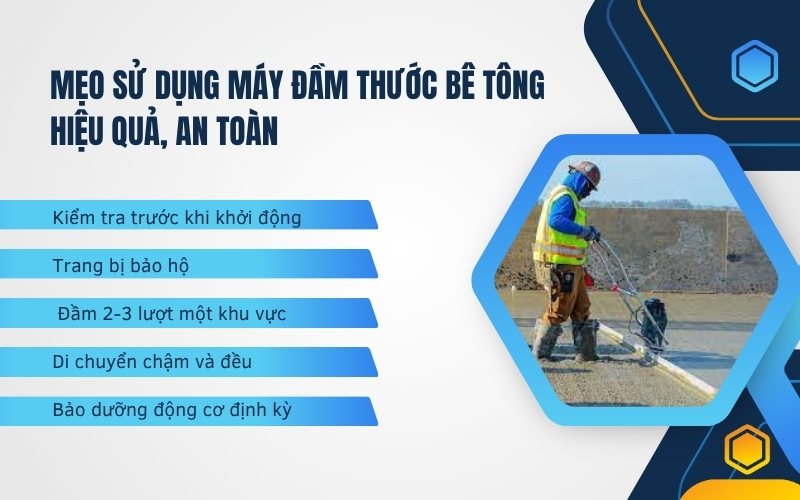 Mẹo sử dụng máy đầm thước bê tông hiệu quả, an toàn