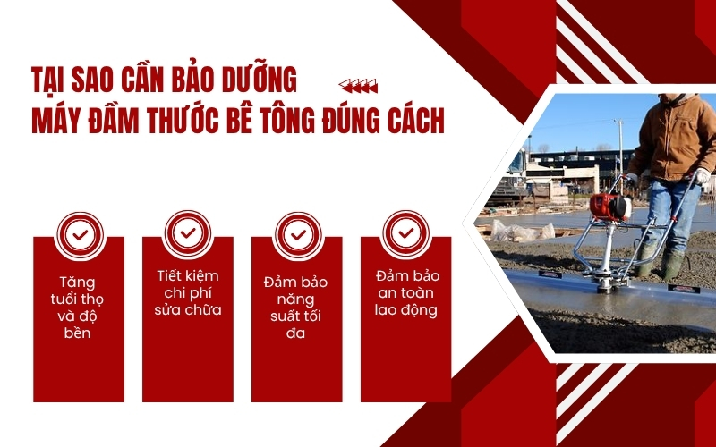 Tại sao cần bảo dưỡng máy đầm thước bê tông đúng cách