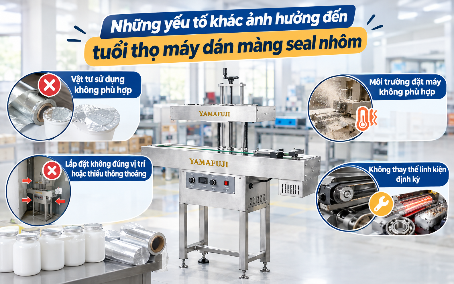  Những yếu tố khác ảnh hưởng đến tuổi thọ máy dán màng seal nhôm