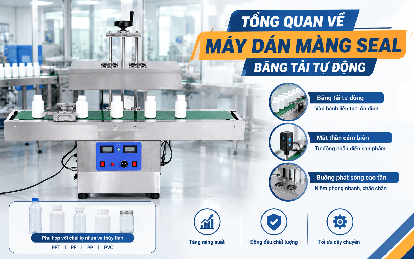 Tổng quan về máy dán màng seal băng tải tự động