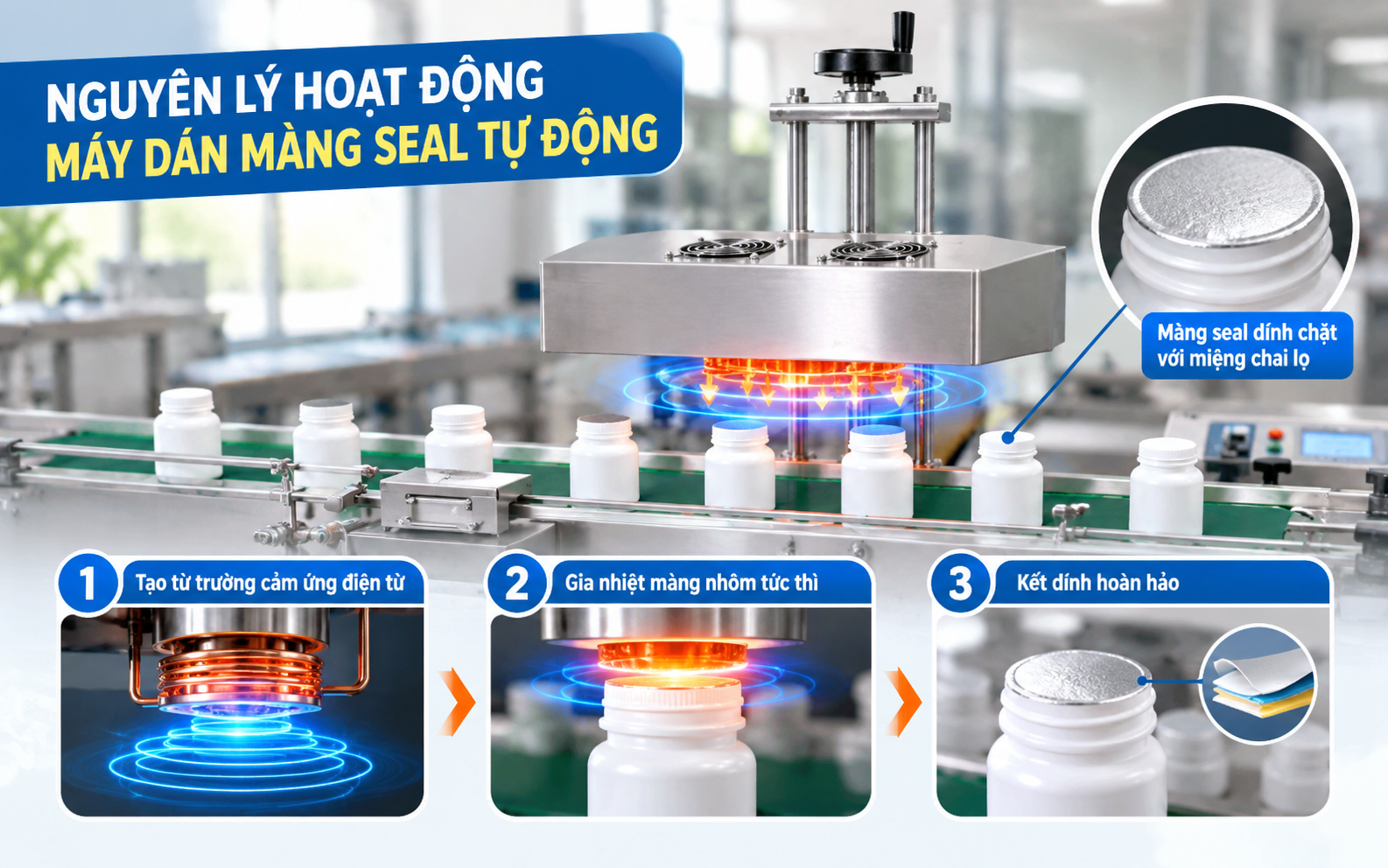 Nguyên lý hoạt động của máy dán màng seal băng tải tự động