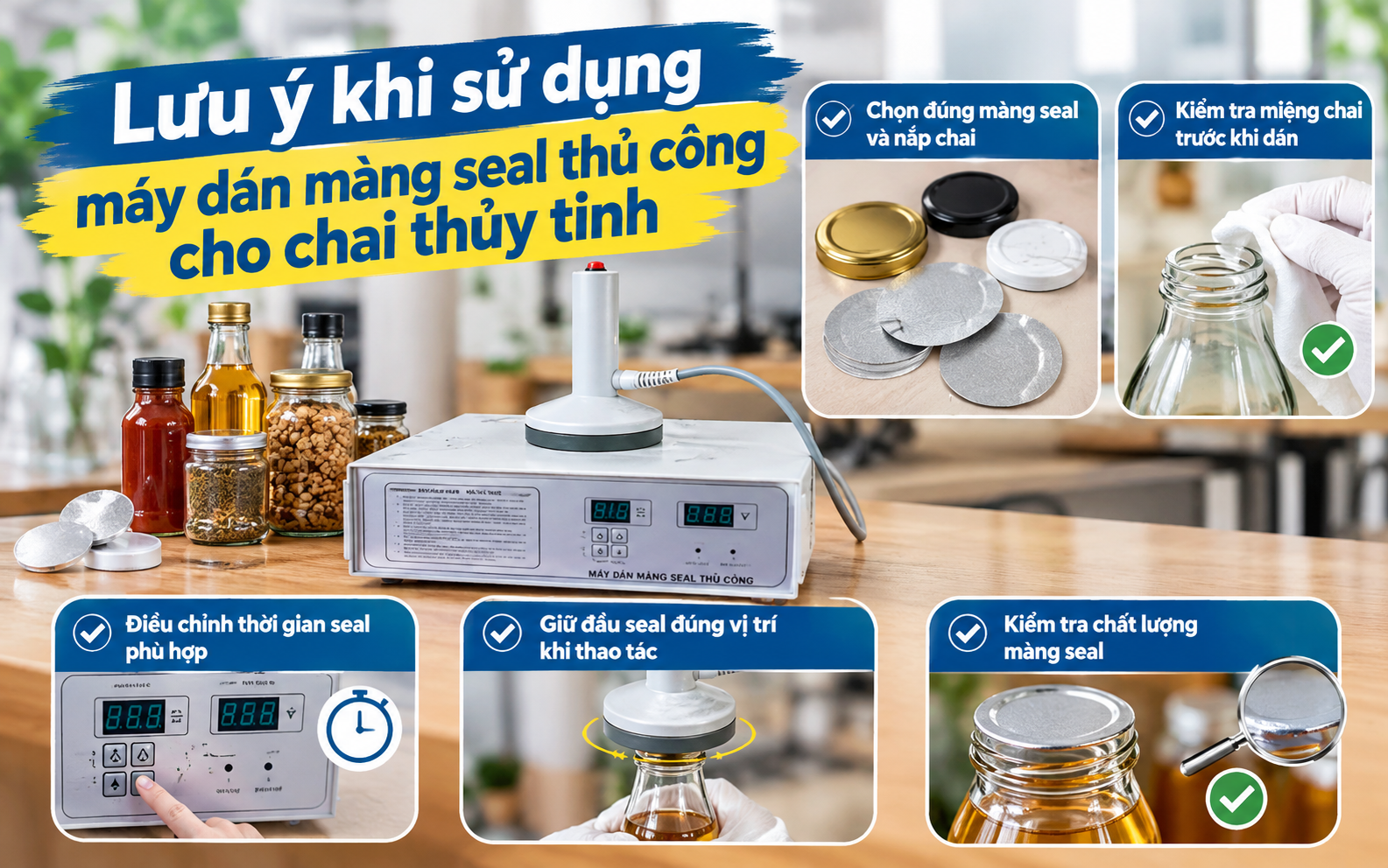 Lưu ý khi sử dụng máy dán màng seal thủ công cho chai thủy tinh