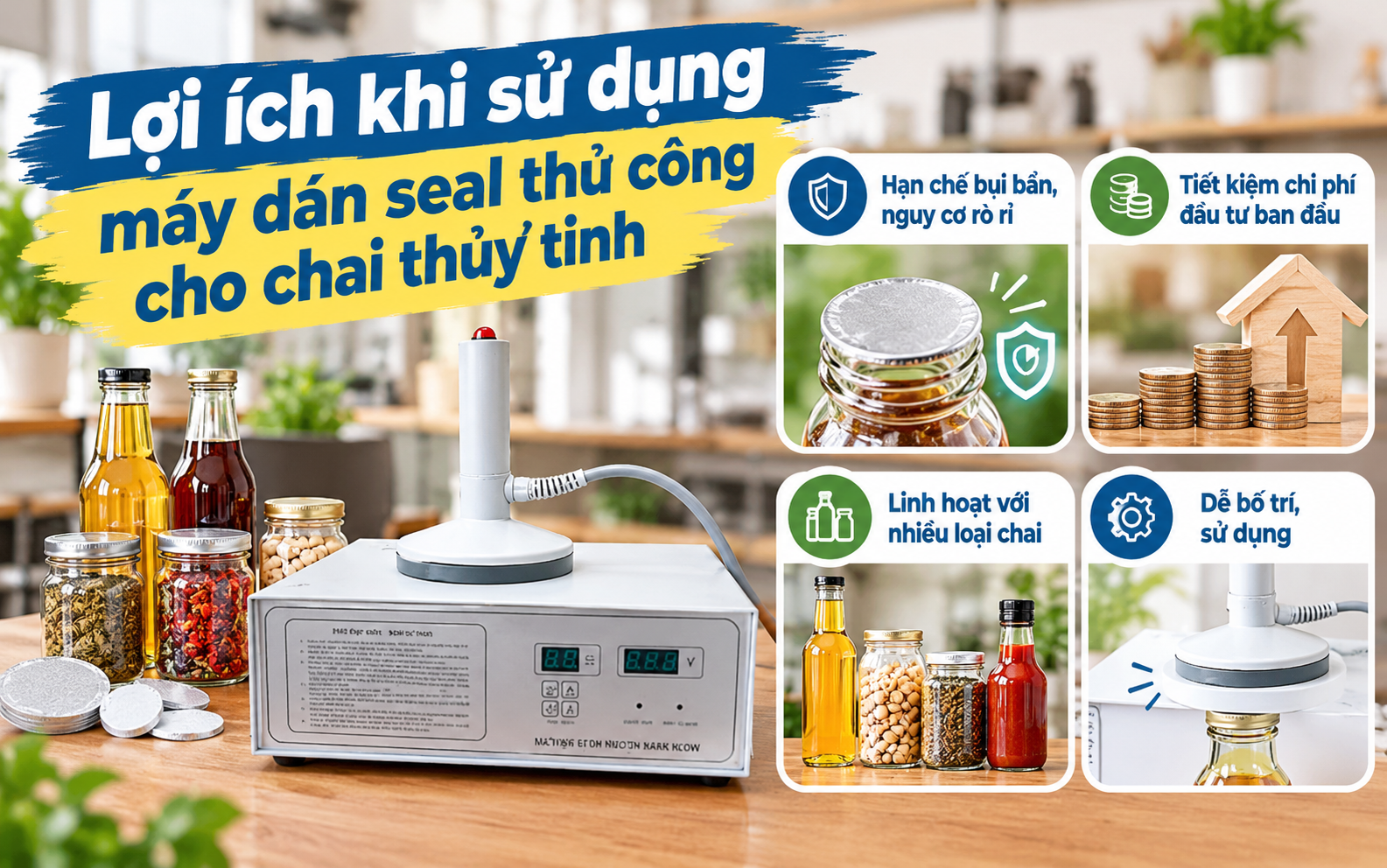 Lợi ích khi sử dụng máy dán seal thủ công cho chai thủy tinh