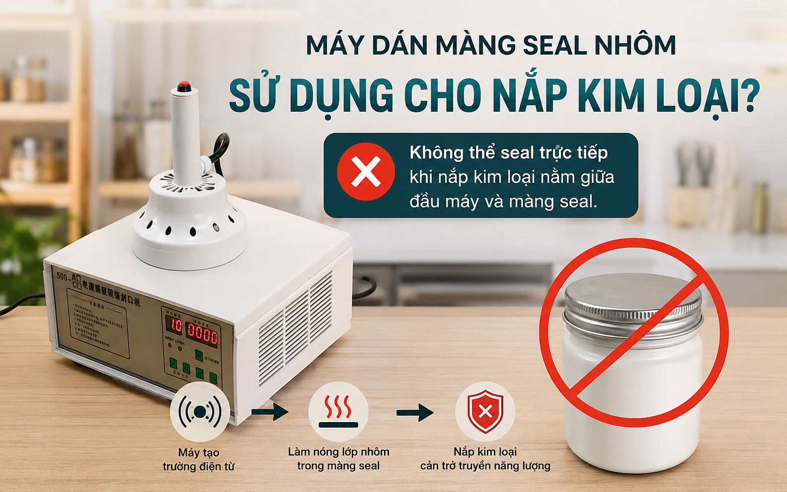 Máy dán màng seal nhôm có sử dụng cho nắp kim loại không