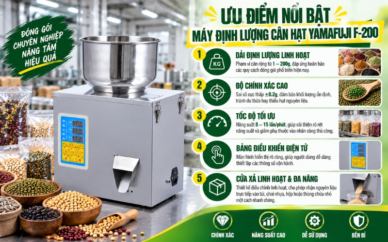Đặc điểm nổi bật của máy định lượng cân hạt Yamafuji F-200