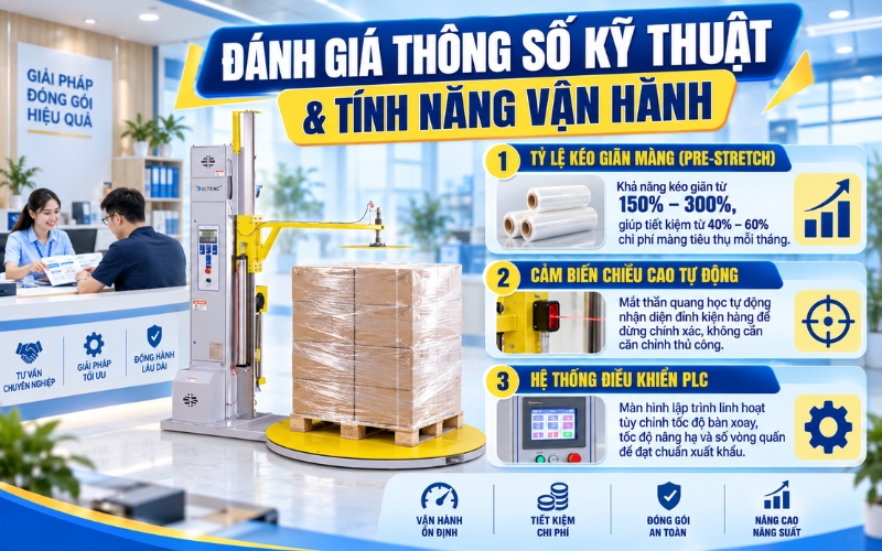 Đánh giá thông số kỹ thuật và tính năng vận hành máy quấn màng pe