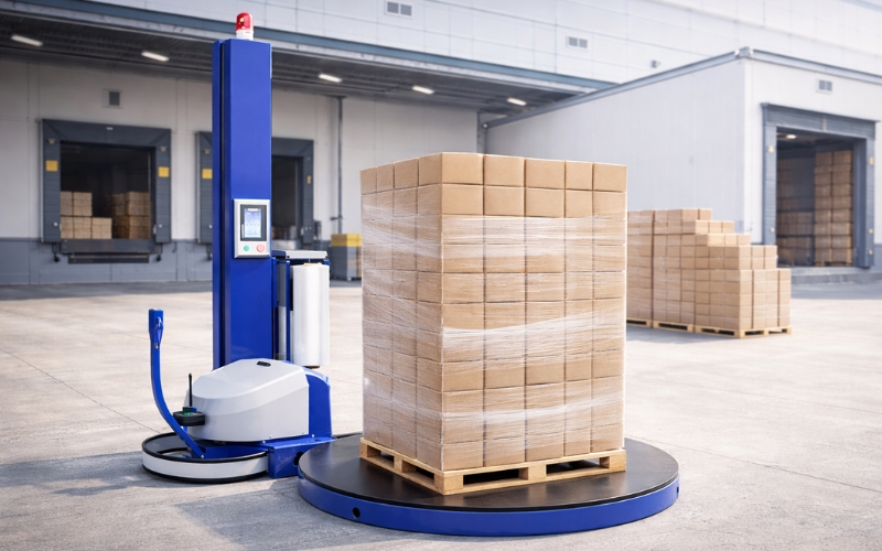 Ứng dụng máy quấn pallet trong logistics – kho vận