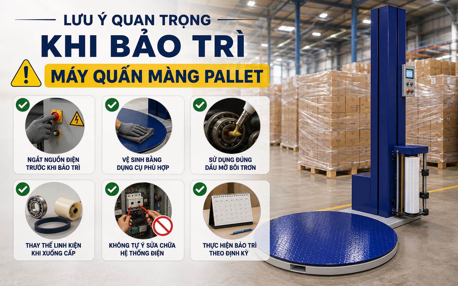 Lưu ý quan trọng khi bảo trì máy quấn màng Pallet