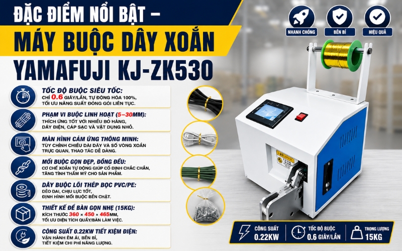 Đặc điểm của máy buộc dây xoắn tự động Yamafuji KJ-ZK530