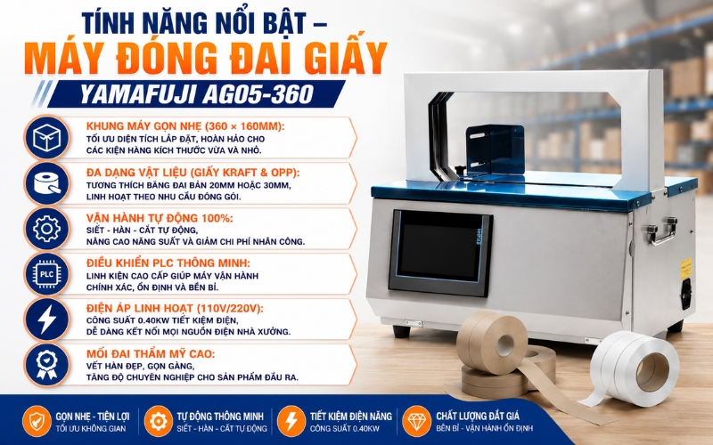 Tính năng nổi bật của máy đóng đai giấy Yamafuji AG05-360