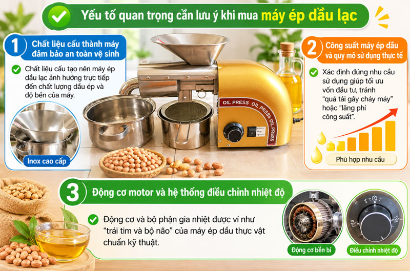 Top 3 yếu tố quan trọng cần lưu ý khi mua máy ép dầu