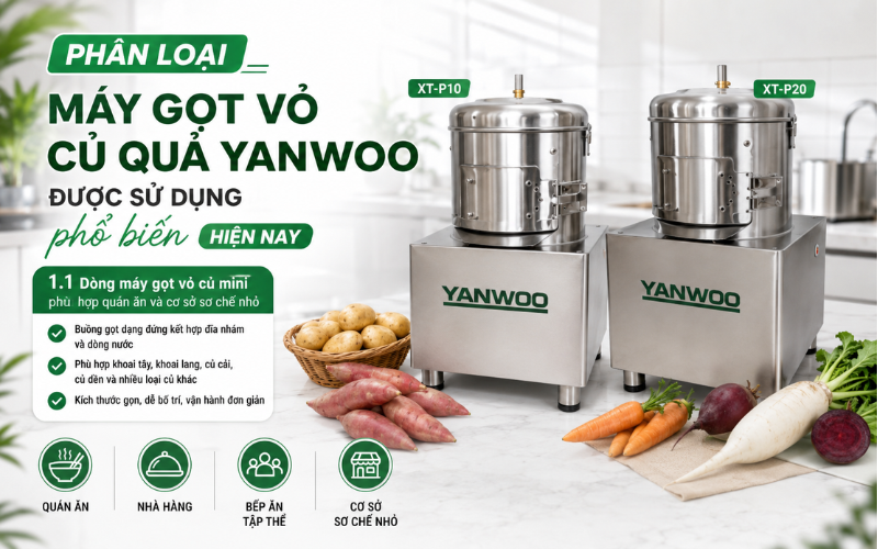 Dòng máy gọt vỏ củ mini phù hợp quán ăn và cơ sở sơ chế nhỏ