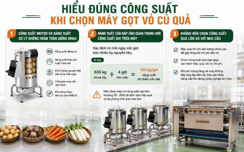 Hiểu đúng công suất khi chọn máy gọt vỏ củ quả