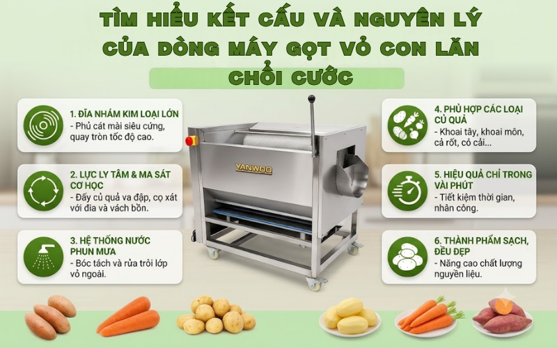 Tìm hiểu kết cấu và nguyên lý của dòng máy gọt vỏ con lăn chổi cước