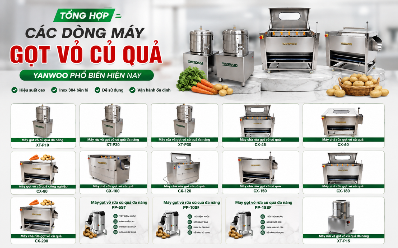 Tổng hợp các dòng máy gọt vỏ củ quả Yanwoo phổ biến hiện nay