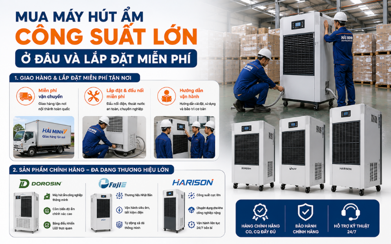 Mua máy hút ẩm công suất lớn ở đâu và lắp đặt miễn phí