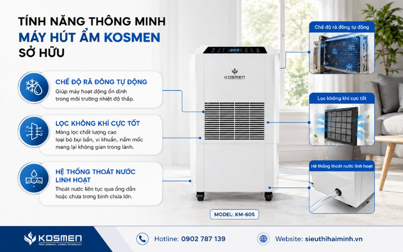 Tính năng thông minh máy hút ẩm Kosmen sở hữu
