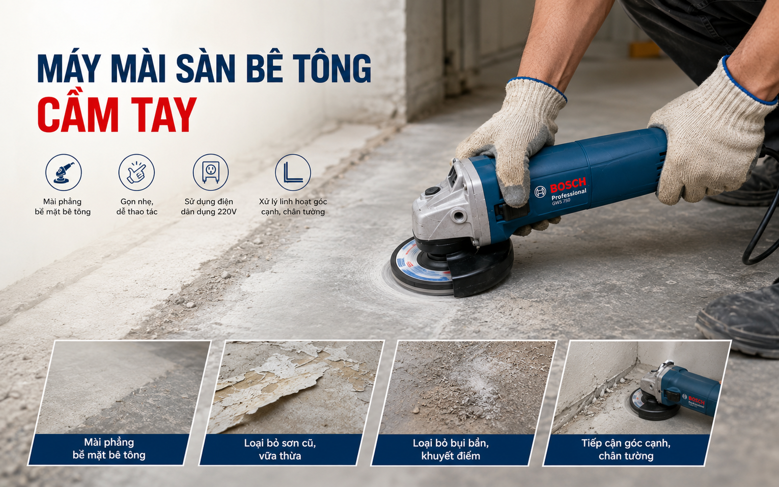 Khái niệm máy mài sàn bê tông cầm tay
