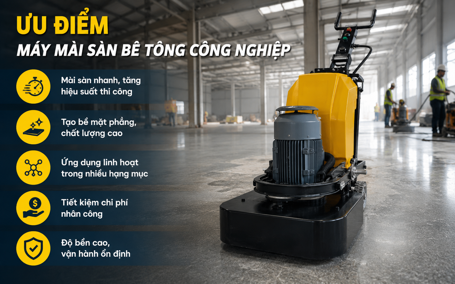 Ưu điểm của máy mài sàn bê tông công nghiệp