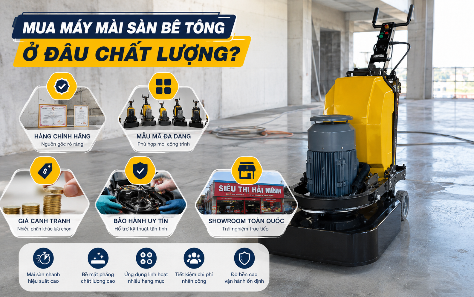 Mua máy mài sàn bê tông công nghiệp ở đâu chất lượng?