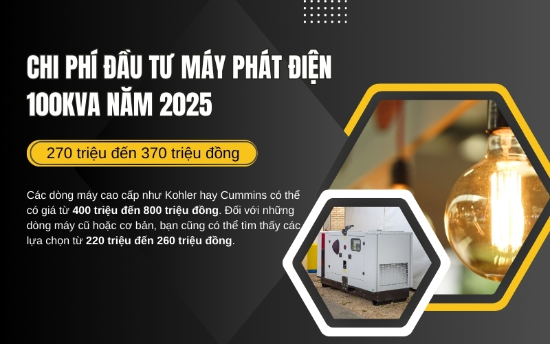 Chi phí đầu tư máy phát điện 100kVA năm 2025