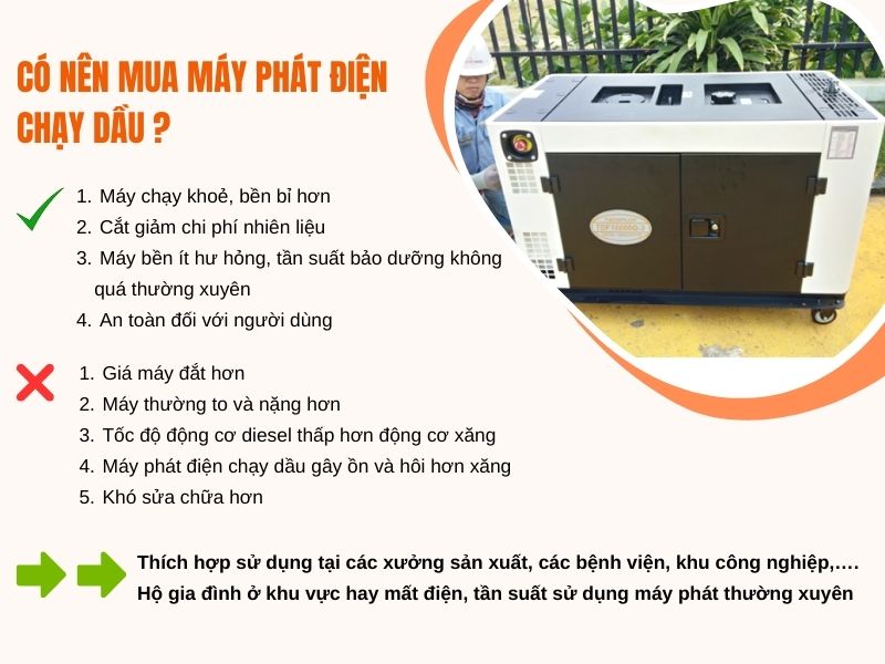 Có nên mua máy phát điện chạy dầu