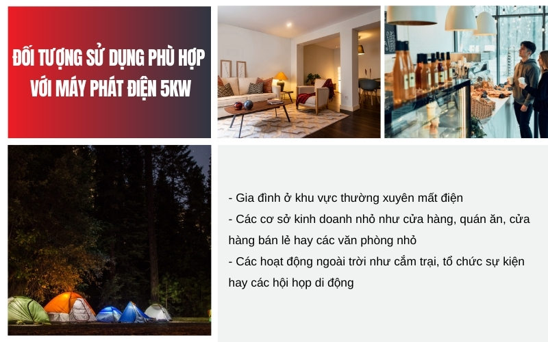 Đối tượng sử dụng phù hợp với máy phát điện 5kW