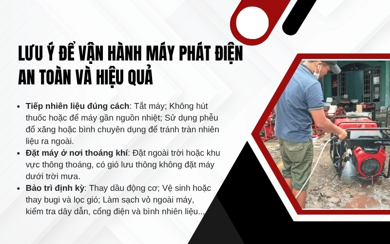 Lưu ý để vận hành máy phát điện an toàn và hiệu quả