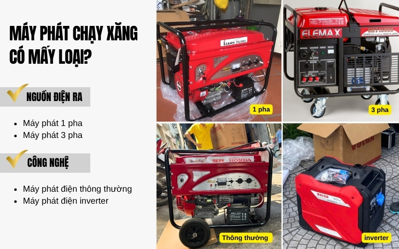 Máy phát chạy xăng có mấy loại