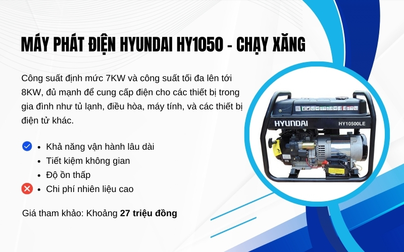 Máy phát điện Hyundai HY1050 - chạy xăng