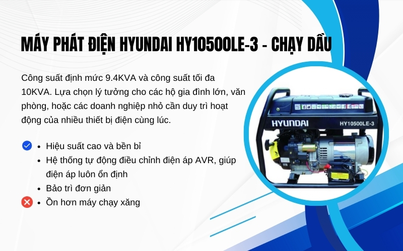 Máy phát điện Hyundai HY10500LE-3 - chạy dầu