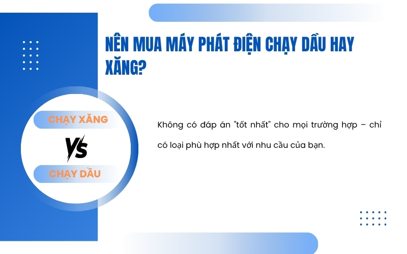 Nên mua máy phát điện chạy dầu hay xăng?