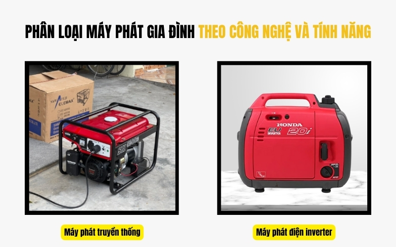 Phân loại máy phát gia đình theo công nghệ và tính năng