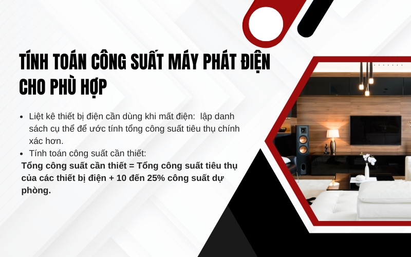 Tính toán công suất máy phát điện cho phù hợp