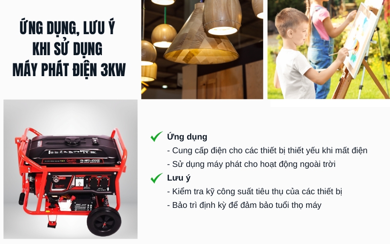 Ứng dụng và lưu ý khi sử dụng máy phát điện 3kW