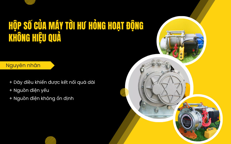 Hộp số của máy tời hư hỏng hoạt động không hiệu quả