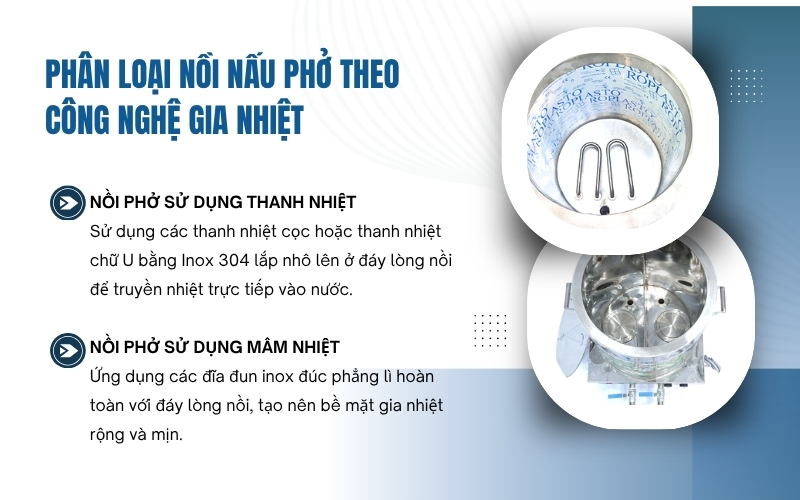 Phân loại nồi nấu phở theo công nghệ gia nhiệt