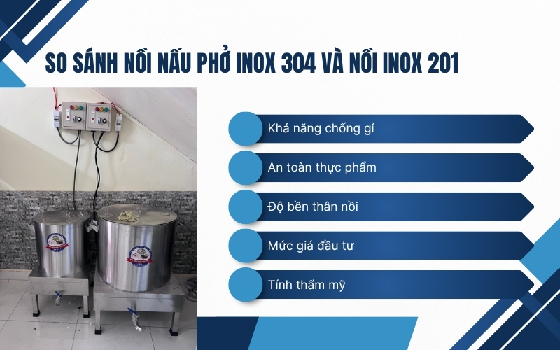 So sánh nồi nấu phở inox 304 và nồi inox 201