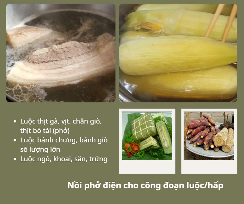 Nồi phở điện cho công đoạn luộc/hấp