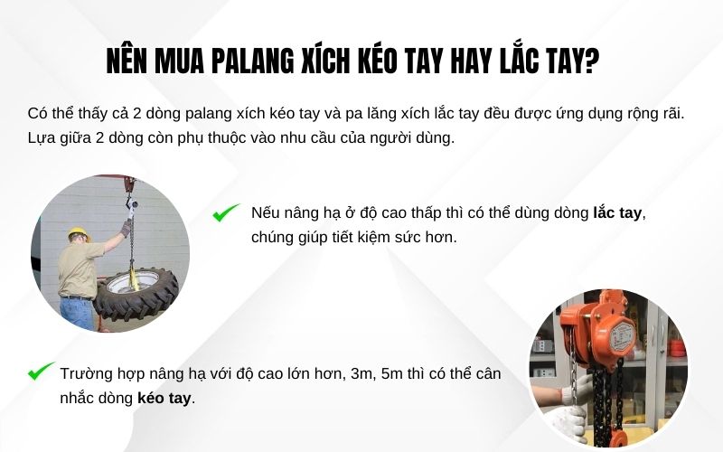 Nên mua palang xích kéo tay hay lắc tay