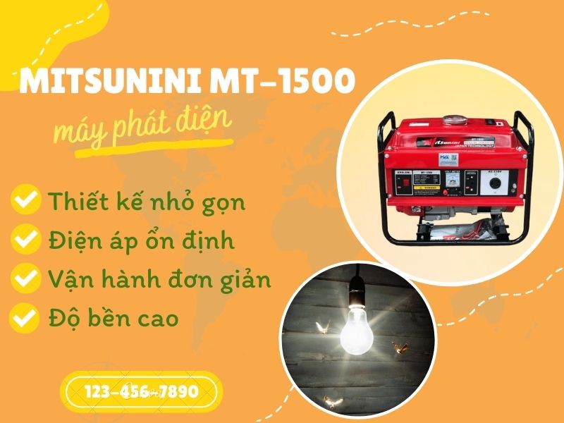 Máy Phát Điện Chạy Xăng 1Kw Mitsunini MT-1500